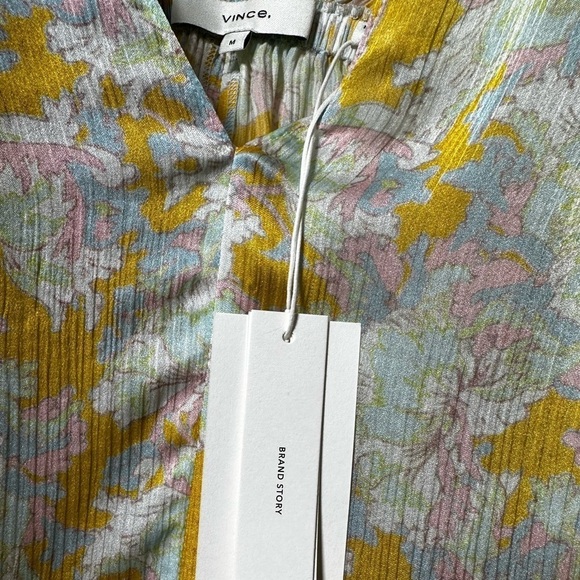 🅽🅴🆆 Vince Lotus Ruched Dolman Sleeve Silk Floral Short-Sleeve Blouse, M - Picture 14 of 17